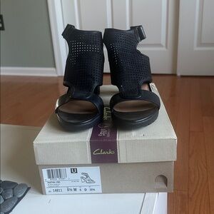 Clarks Black Open-Toe Perforated Sandals